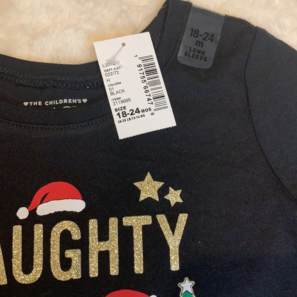 NWT Children’s Place Black Christmas Top 18-24 - Picture 3 of 4